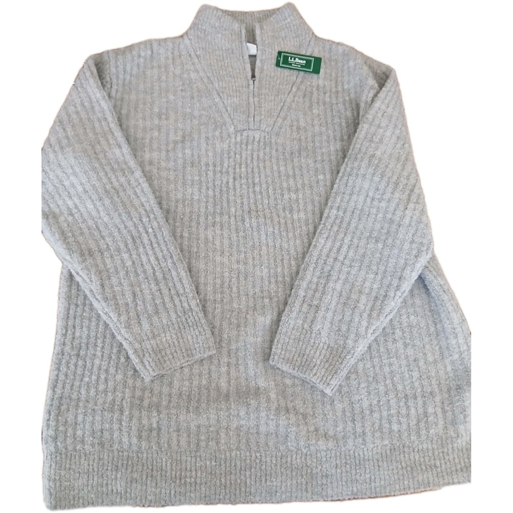 LL Bean Sweater Womens XL Gray‎ Cozy Cloud 1/4 Zip Pullover Wool Blend Knit